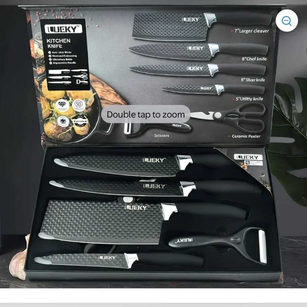 6-Piece Kitchen Knife Set with Black and Brown Handles